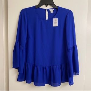J. Crew Royal Blue 3/4 Length Sleeve Top